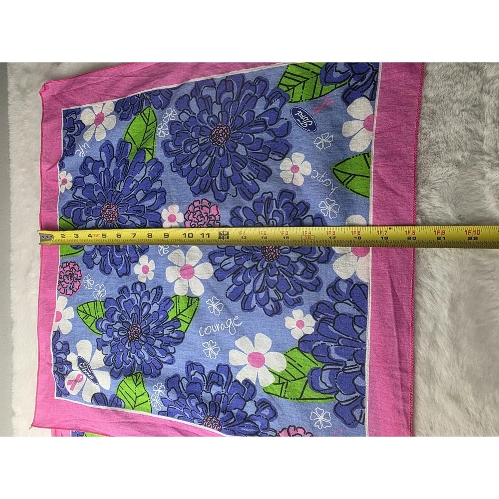 2 Lilly Pulitzer Ford Pink Blue Breast Cancer Bandana Scarf 20‎ Square Cotton